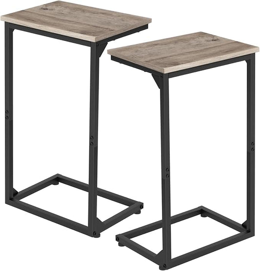 AMHANCIBLE C Shaped End Tables Set of 2, Couch Side Tables that Slide Under Sofa, Slim TV Trays for Living Room and Bedroom, Narrow Space Saving Laptop Workstation, Grey, HET02BGY
