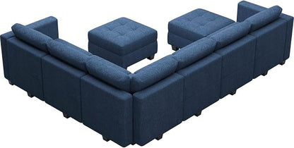 Belffin Modular Sectional Sofa Set with Storage Ottomans Oversized U Shaped Couch with Chaises Fabric Blue