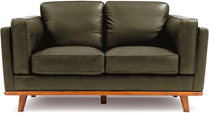 Valencia Artisan Full Leather Loveseat Sofa 66” - Pure Full Italian Nappa Leather Couch, Solid Wood Accent, Ultimate Comfort, Dark Green