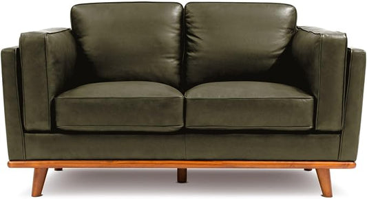 Valencia Artisan Full Leather Loveseat Sofa 66” - Pure Full Italian Nappa Leather Couch, Solid Wood Accent, Ultimate Comfort, Dark Green