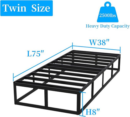 Awesofurni Twin Box Spring, 8 Inch Twin Box Spring Only, 2500 lbs Heavy Duty Metal Frame Mattress Foundation with Fabric Cover, Easy Assembly-Noise Free