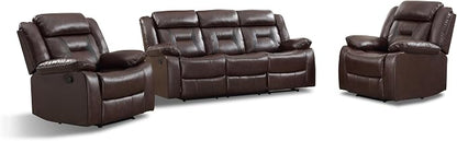 EBELLO Faux Leather Recliner Sofa Furniture Set for Living Room, 2 Recliner Chairs, 3 Seat Recliniing Sofa Couch Set for Meeting Room, Dark Brown