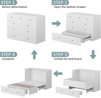 LIVAUVEAD Full Size Murphy Bed with Charging Station & Drawer, Full Size Mobile Cabinet Bed Frame, Murphy Chest Bed for Bedroom, Guest Room