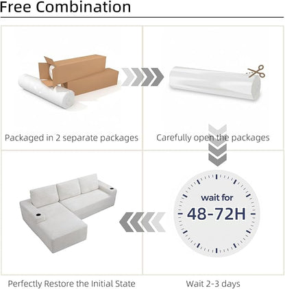 104" L Shaped Boneless Sectional Couches for Living Room, Comfy Corduroy Floor Cloud Sofa with Chaise and Cup Holder, Wide Armrest, Deep Seat, Assembly Free, Ideal for Small Spaces, Beige