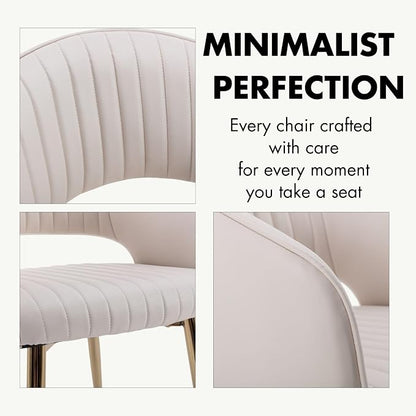 Hyfirm Leather Dining Chairs Set of 2, Modern Cream Gold Kitchen Chairs with Hollow Back, Upholstered Accent Side Chairs for Living Room/Reception/Restaurant
