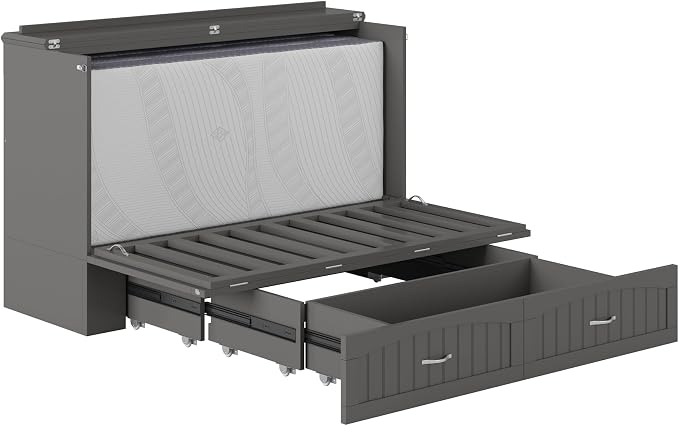 AFI, Southampton Murphy Bed Chest Queen with 6" Mattress, Storage Drawer & Built-in USB Charger, Grey
