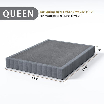 SHLAND Queen Box Spring 9 Inch High Profile Box Spring Queen Size Bed Base, Heavy Duty Metal Mattress Foundation with Fabric Cover,Easy Assembly