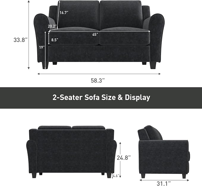 Bonzy Home 2 Piece Sofa Set, 2-Seater and 3-Seater Sofa Couch, Modern Comfy Sofa with Thicked Cushion for Living Room Apartment Office, Black