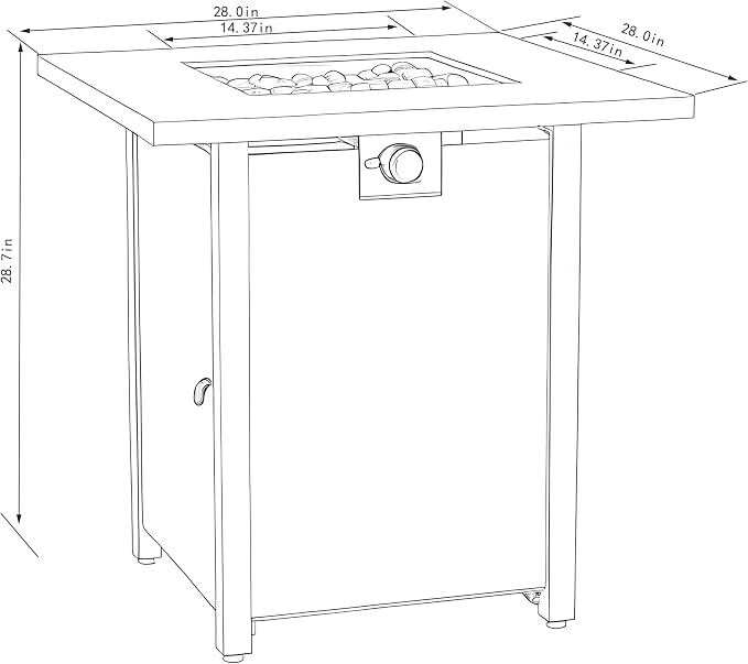 28" Propane Gas Fire Pit Table, 50000 BTU Square Outdoor Fire Pit with Steel Tabletop & Textilene Base, Patio Fire Table with Lava Rocks & Rain Cover for Backyard Deck Garden, Black