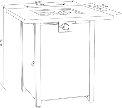 28" Propane Gas Fire Pit Table, 50000 BTU Square Outdoor Fire Pit with Steel Tabletop & Textilene Base, Patio Fire Table with Lava Rocks & Rain Cover for Backyard Deck Garden, Black