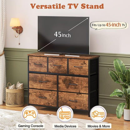 Fabric Dresser for Bedroom One-Piece 7 Drawer Dresser Steel Frame Wide Fabric Storage Tower Wooden Top and Metal Frame for Closet Organizer Living Room Bedroom Room Dorm Room Hallway Black Oak