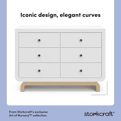 Storkcraft Santorini 6 Drawer Double Dresser (White with Driftwood) - GREENGUARD Gold Certified, Interlocking Drawer System, Dresser Drawer Organizer for Kids Bedroom