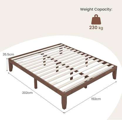 COSTWAY Wood Platform Bed Frame, 14 Inches Solid Rubber Wood Bed Mattress Foundation with Sturdy Slats Support, Easy Assembly Bed Frame for Home Hotel, No Box Spring Needed (Walnut, King)