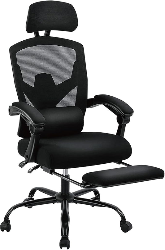 Sweetcrispy Office Computer Desk Chair, Ergonomic High-Back Mesh Rolling Work Swivel Chairs with Wheels, Comfortable Lumbar Support, Comfy Arms for Home, Bedroom, Study, Student, Black