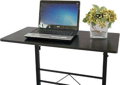Standing Desk - Side Table Adjustable Height, Portable Laptop Cart, C-Shaped Bed Couch end Tables with Edge Stopper - Wheels for Living Room Bedroom Walking Pad Treadmill 31.5Inch Black