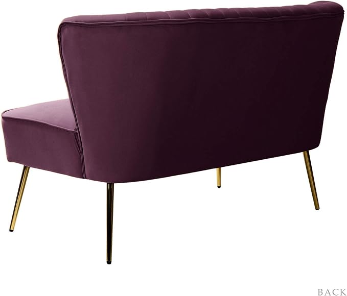 TINA'S HOME Contemporary Velvet Loveseat Sofa, Upholstered Loveseat Couch with Golden Metal Legs, Small Tufted 2-Seat Sofa Armless Love Seat for Living Room, Bedroom, Apartment Small Spaces, Purple