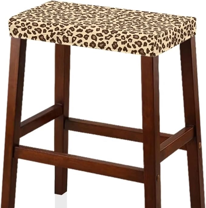 Bar Stool Rectangle Seat Covers Brown Leopard Print Bar Stool Chair Cover Set of 2 Stretch Stool Covers Rectangular Washable Soft Stool Slipcover Bar Chair Cover with Elastic Band