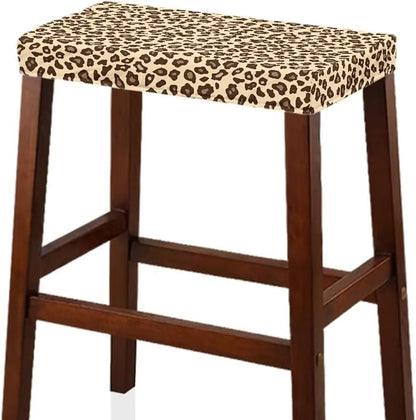 Bar Stool Rectangle Seat Covers Brown Leopard Print Bar Stool Chair Cover Set of 2 Stretch Stool Covers Rectangular Washable Soft Stool Slipcover Bar Chair Cover with Elastic Band