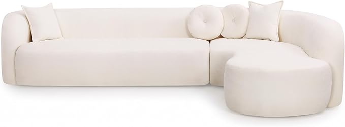 Curved Sectional Sofa with Chaise, 128" Oversized Cloud Couch, Chenille Fabric, High-Density Foam, Deep Seating, No Assembly, L-Shaped Sectional, Modern Living Room Sofa, Cream White
