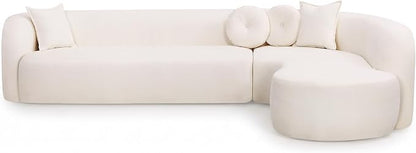 Curved Sectional Sofa with Chaise, 128" Oversized Cloud Couch, Chenille Fabric, High-Density Foam, Deep Seating, No Assembly, L-Shaped Sectional, Modern Living Room Sofa, Cream White