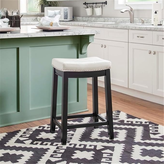 Linon Claridge Patches Counter Stool, 26-Inch, White
