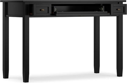 SIMPLIHOME Warm Shaker Desk - 48 inch Wide Solid Wood Writing Desk in Black, Transitional Home Office Computer Desk for Living Room with Keyboard Tray, 2 Drawers and Storage