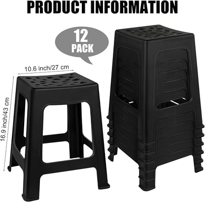 TURSTIN 12 Pack Plastic Stools 16.9 Inch Black Nesting Stools Portable Backless Bar Stool Flexible Seating Chairs for Classroom Office Home