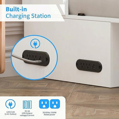 PUREMIND Murphy Bed Queen, Crisscross Frame Cabinet Beds Chest with Charging Station & Storage Drawers, Convertible Hideaway Cabinet Bed for Guest Room, White, Without Mattress