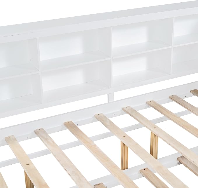Bellemave Full Corner Bed Frame with Trundle, Wood Full Size Daybed with L-Shaped Bookcase，Daybed with Storage Cabinets, White