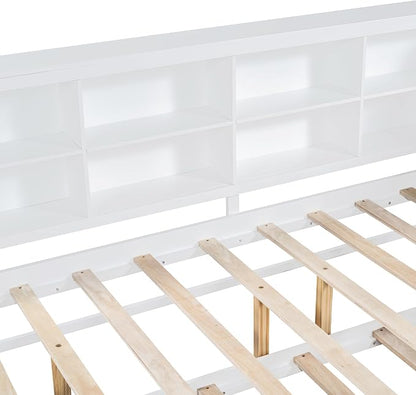 Bellemave Full Corner Bed Frame with Trundle, Wood Full Size Daybed with L-Shaped Bookcase，Daybed with Storage Cabinets, White