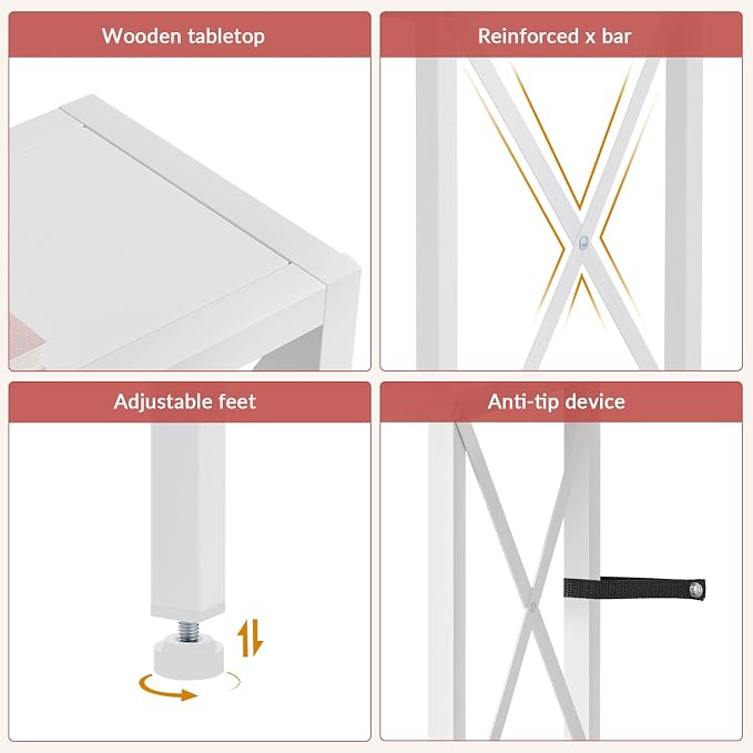 Gewudraw Console Table with Oulets and USB Ports, 55.1" Sofa Table Behind Couch, Industrial Long Skinny Stand for Hallway, Living Room, Bedroom, 6.5 Feet Power Cord, White
