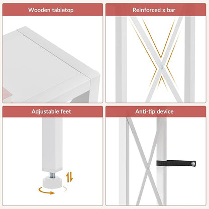 Gewudraw Console Table with Oulets and USB Ports, 55.1" Sofa Table Behind Couch, Industrial Long Skinny Stand for Hallway, Living Room, Bedroom, 6.5 Feet Power Cord, White