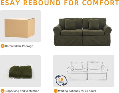 Mistpeople Modern Loveseat Sofa Couch, Upholstered Comfy Sofa with Pillows & Armrests, Deep Seating Couch with Removable Cover for Living Room Bedroom Apartment Office Small Spaces, Green 2 Seats