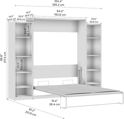 Bestar Claremont Queen Murphy Bed with Closet Organizers (105W) in White, Space-Saving Sleeping Arrangement for Multipurpose Room