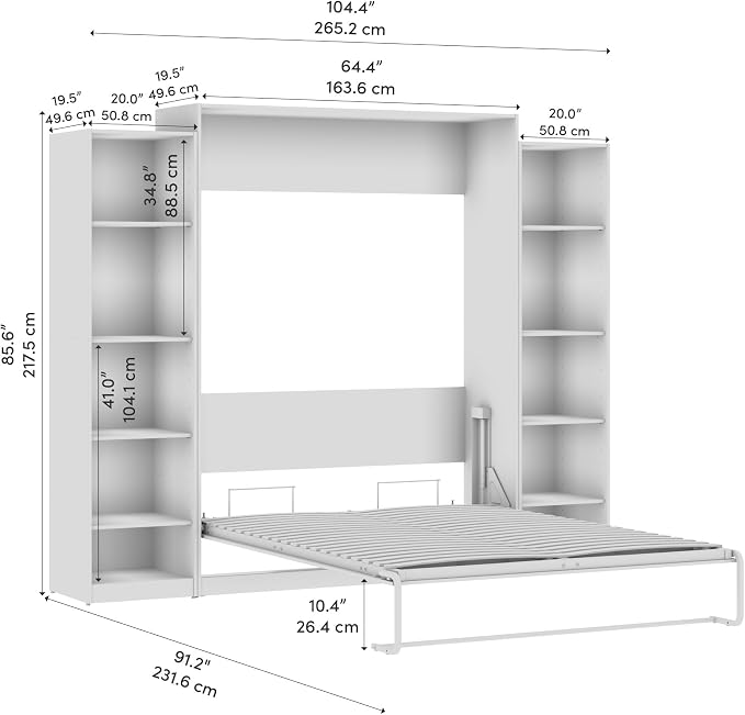 Bestar Claremont Queen Murphy Bed with Closet Organizers (105W) in Platinum Gray, Space-Saving Sleeping Arrangement for Multipurpose Room