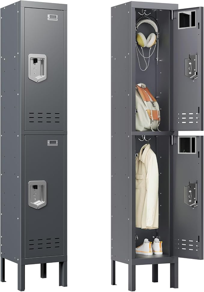 BUTISOW Metal Lockers - 66" Height Steel Lockers for Employees with 2 Door Storage Locker with Card Slot for Employees Gym School Home Office Garage - Assembly Required