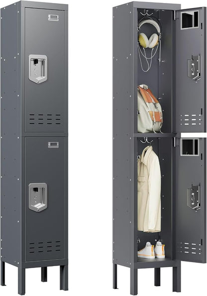 BUTISOW Metal Lockers - 66" Height Steel Lockers for Employees with 2 Door Storage Locker with Card Slot for Employees Gym School Home Office Garage - Assembly Required