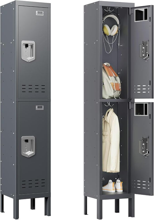 BUTISOW Metal Lockers - 66" Height Steel Lockers for Employees with 2 Door Storage Locker with Card Slot for Employees Gym School Home Office Garage - Assembly Required