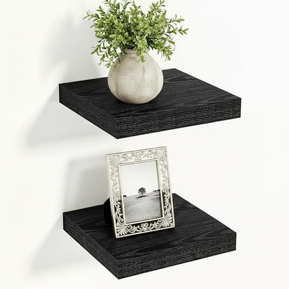 Vivelove Black Floating Shelves for Wall 12 Inches Wide, 12" Deep Wall Shelves for Bedroom, Bathroom, Living Room, Kitchen, Office, Home Decor Shelf with Invisible Brackets,12" X 12" X 1.5", Set of 2