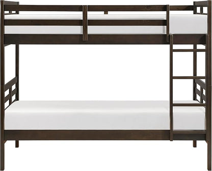 Lexicon Bunk Bed Twin Over Twin, Wooden Bed Frame with Sturdy Ladder and Safety Guard Rails, Modern Space-Saving Design, for Bedroom/Guest Room, No Box Spring Needed, Dark Brown