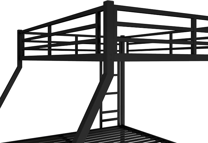 EMKK Queen Over King Bunk Bed for Adults, Metal Bunk Beds Queen Over King Size for Teens Dorm Bedroom Guest Room,Heavy Duty Bunk Beds with Ladder and Safety Full Length Guardrail (Black)