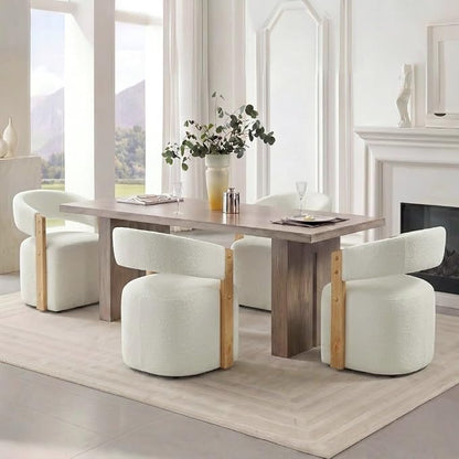 KISLOT Upholstered Dining Chairs Set of 2, Modern Wooden Arm Kitchen & Dining Room Chairs with Hidden Casters, Fabric Padded Rolling Chairs, Sturdy Wood Frame, 300 lbs Capacity, Off-White