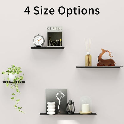 MKO 2 Pack 12" Floating Shelves for Wall, Metal Wall Mounted Shelf for Bathroom, Bedroom, Living Room, Kitchen, Little Hanging Shelves for Books/Storage/Room Decor, Black
