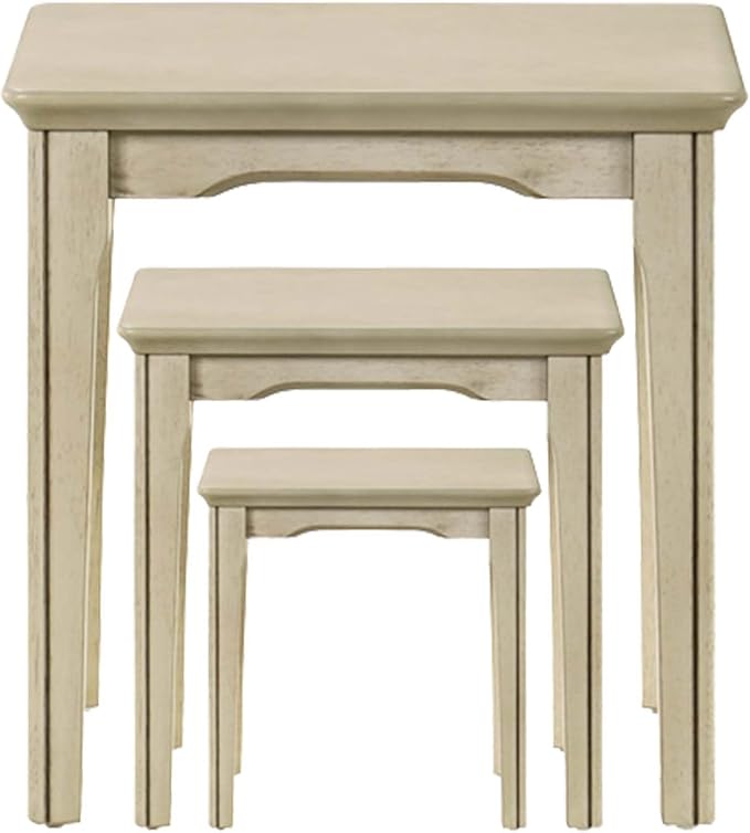 Kmax Nesting Tables Set of 3, Small Sofa Side Table Rustic Stacking End Table Rectangle Solid Wood Coffee Tables for Small Space - Ashes White