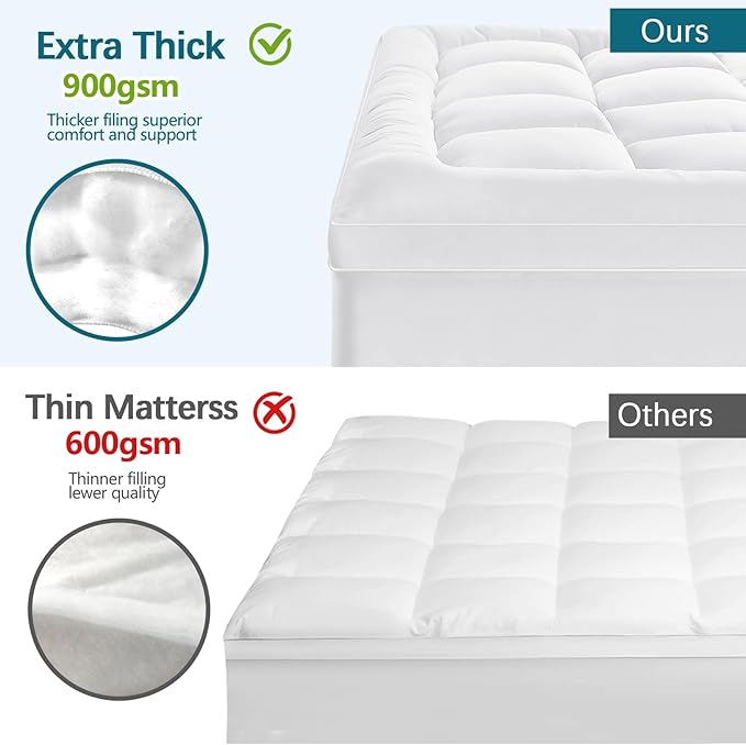 CYMULA Full Size Mattress Topper - Extra Thick Cooling Mattress Pad Cover for Back Pain - Soft Mattress Protector Firm Bed Topper Pillow Top with 8-21 Inch Deep Pocket 3D Snow Down Alternative Fill