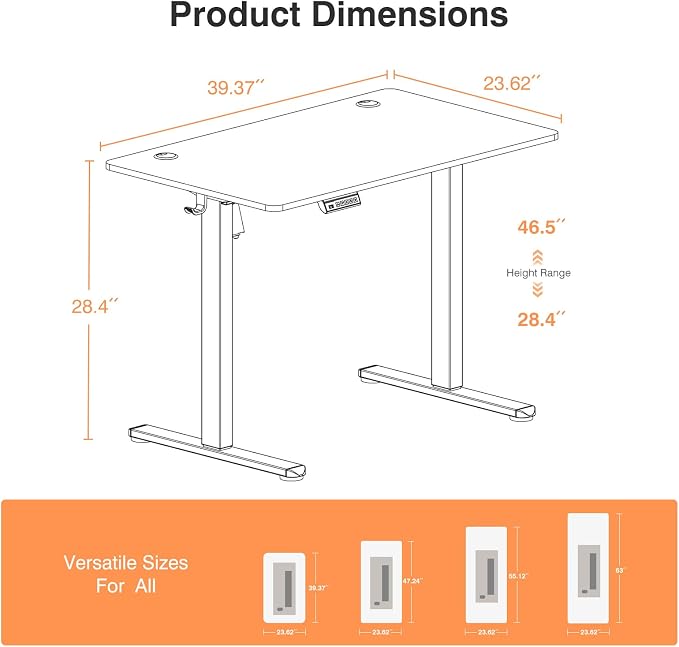 Sweetcrispy Electric Standing Desk Adjustable Height, 40x24 Inch Sit Stand Up Home Office Desks Computer Workstation PC Work Table with 3 Memory Preset Splice Wood Board Metal Frame, Oak