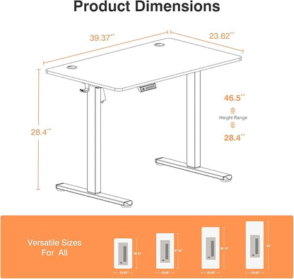 Sweetcrispy Electric Standing Desk Adjustable Height, 40x24 Inch Sit Stand Up Home Office Desks Computer Workstation PC Work Table with 3 Memory Preset Splice Wood Board Metal Frame, Rustic