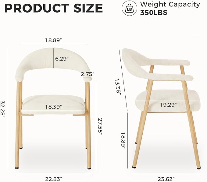 DUMOS Dining Chairs Set of 4, Linen Fabric Upholstered Kitchen Side Chairs with Curved Backrest & Metal Legs, Modern Farmhouse Accent Chair for Dining Room Kitchen Living Room Cafe, Beige