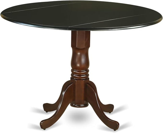 East West Furniture DLT-BMA-TP Dublin Kitchen Table - a Round Dining Table Top with Dropleaf & Pedestal Base, 42x42 Inch, Black & Mahogany