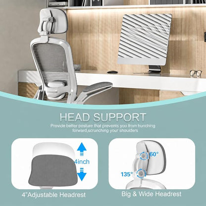 Mimoglad Office Chair, High Back Ergonomic Desk Chair with Adjustable Lumbar Support and Headrest, with flip-up Armrests for Guitar Playing, 5 Years Warranty (Modern, Grey/Gray)